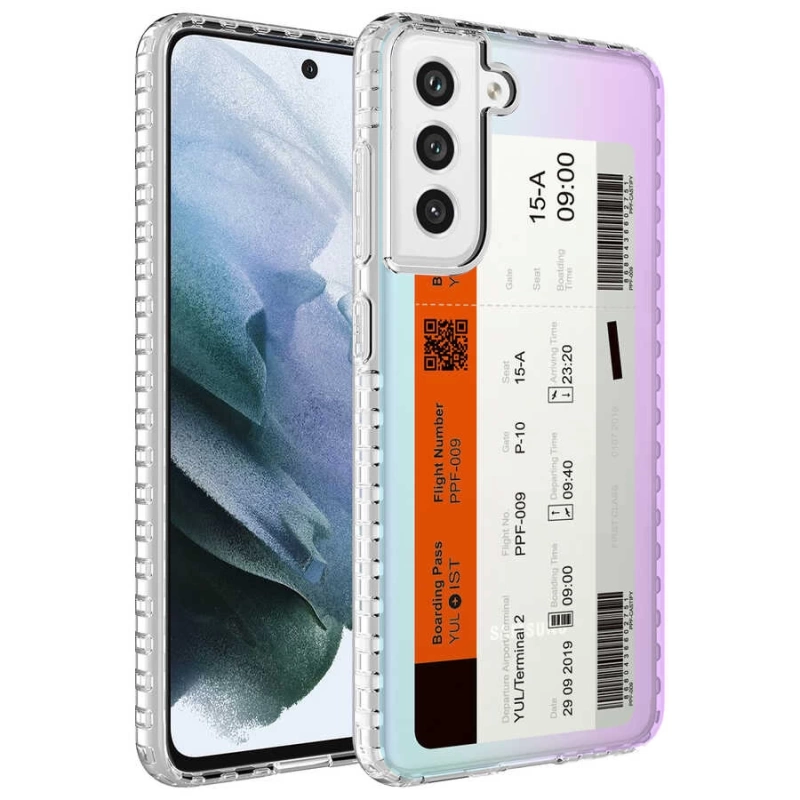 Galaxy S21 FE Kılıf Airbag Kenarlı Renkli Desenli Silikon Zore Elegans Kapak