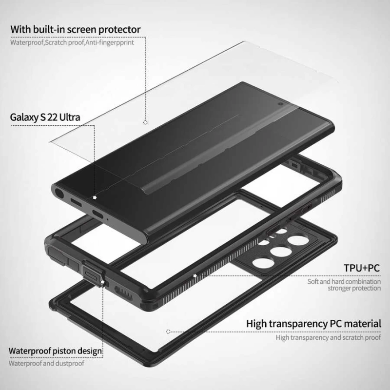 Galaxy S22 Ultra Kılıf 1-1 Su Geçirmez Kılıf