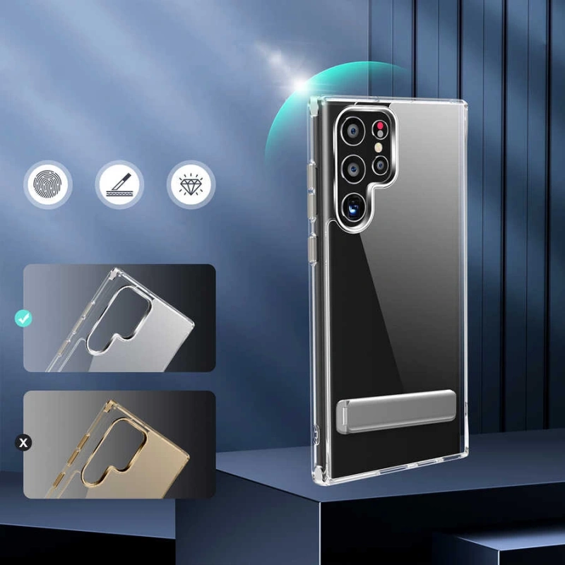 Galaxy S22 Ultra Kılıf Standlı Şeffaf Silikon Zore L-Stand Kapak