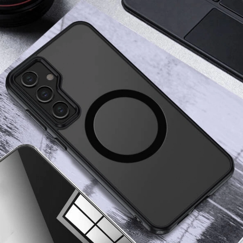 Galaxy S23 FE Kılıf Sert PC Arka Yüzey Wireless Şarj Özellikli Zore Flet M-safe Kapak