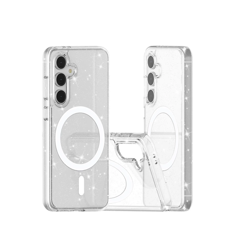 Galaxy S24 FE Kılıf M-safe Şarj Özellikli Parlayan Simli Saydam Renkli Zore Allstar Kapak