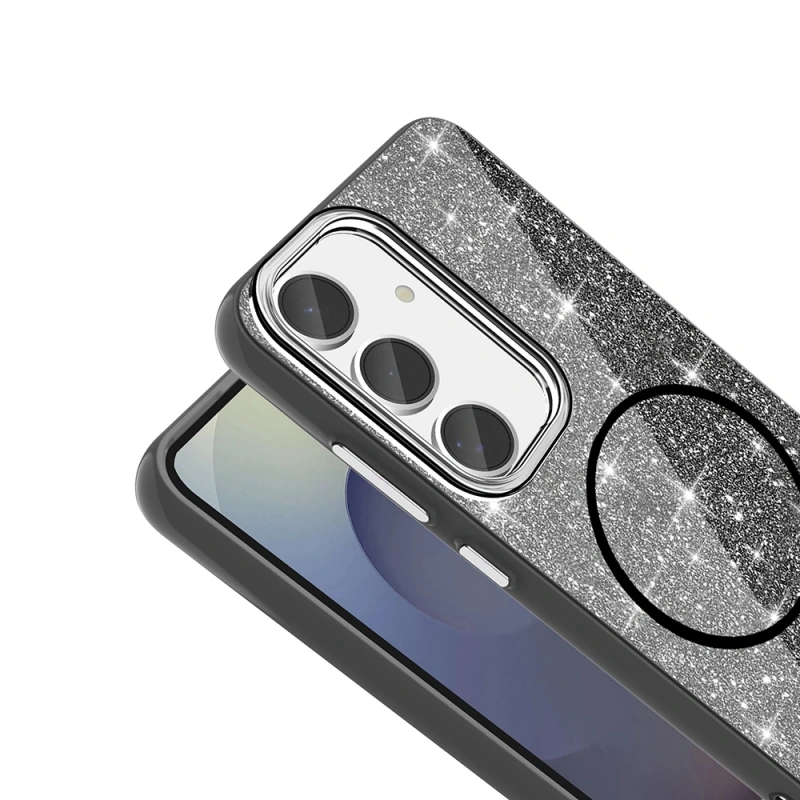 Galaxy S24 FE Kılıf M-safe Şarj Özellikli Parlayan Simli Zore Okso Kapak