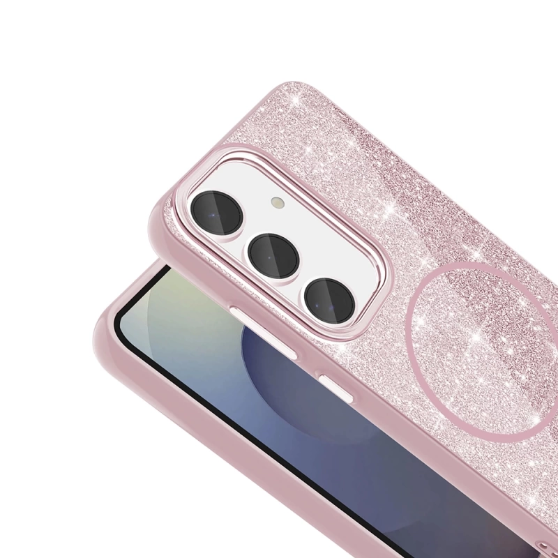 Galaxy S24 FE Kılıf M-safe Şarj Özellikli Parlayan Simli Zore Okso Kapak