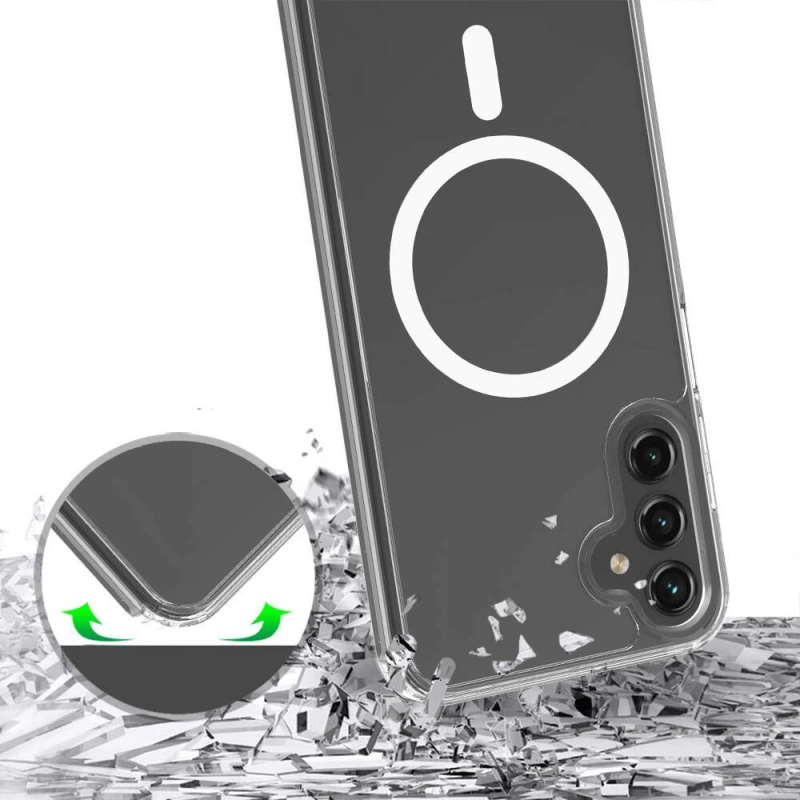 Galaxy S24 FE Kılıf M-safe Şarj Özellikli Şeffaf Sert PC Zore Embos Kapak