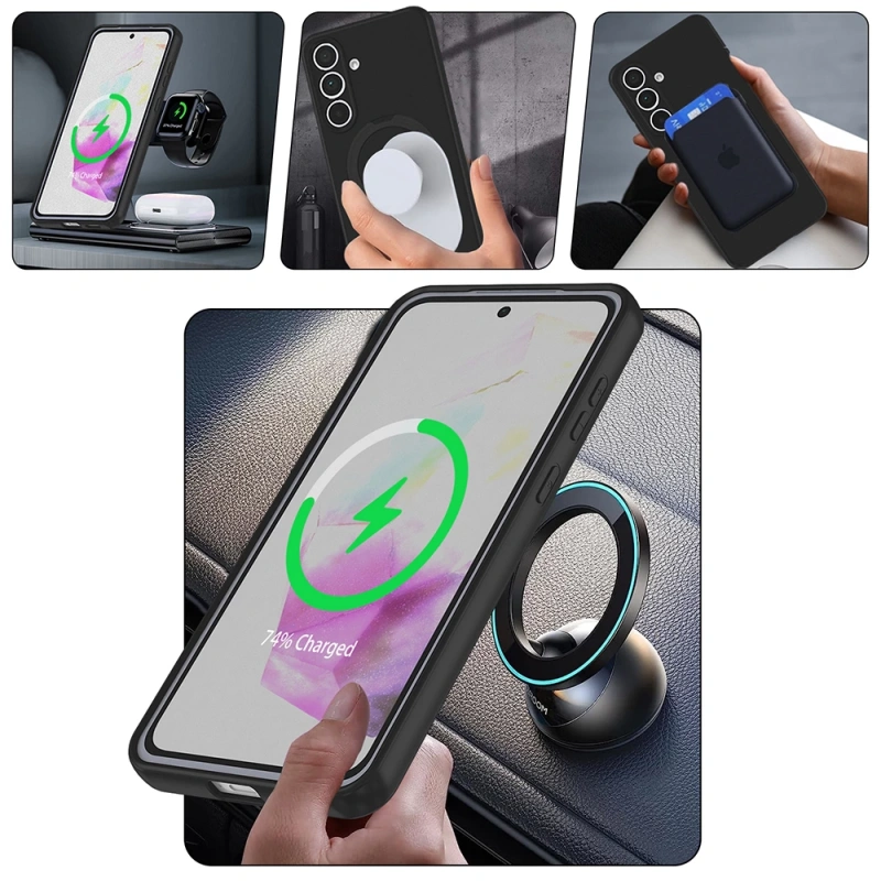 Galaxy S24 FE Kılıf M-safe Şarj Özellikli Standlı Zore Samara Kapak