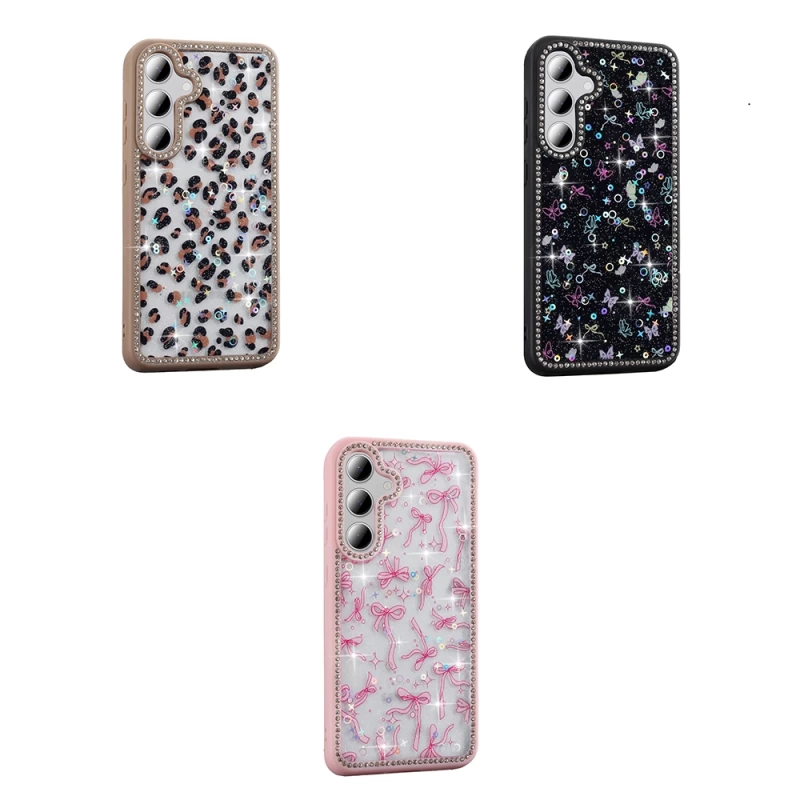Galaxy S24 FE Kılıf Taşlı ve Simli Tasarım Zore Azra Kapak