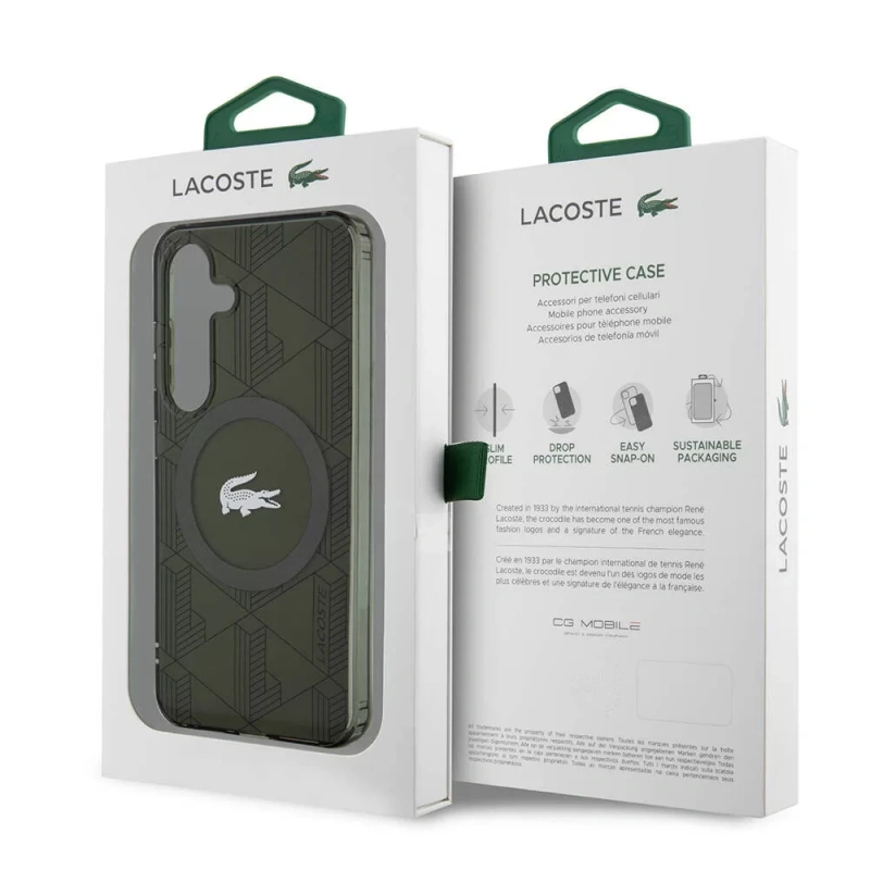 Galaxy S24 Kılıf Lacoste Orjinal Lisanslı M-safe Şarj Özellikli Çift Katmanlı Timsah Logolu Blend Monogram Kapak
