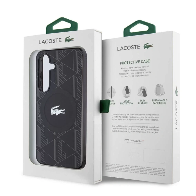 Galaxy S24 Kılıf Lacoste Orjinal Lisanslı M-safe Şarj Özellikli Çift Katmanlı Timsah Logolu Blend Monogram Kapak