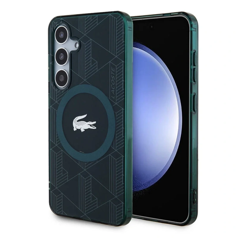 Galaxy S24 Kılıf Lacoste Orjinal Lisanslı M-safe Şarj Özellikli Çift Katmanlı Timsah Logolu Blend Monogram Kapak