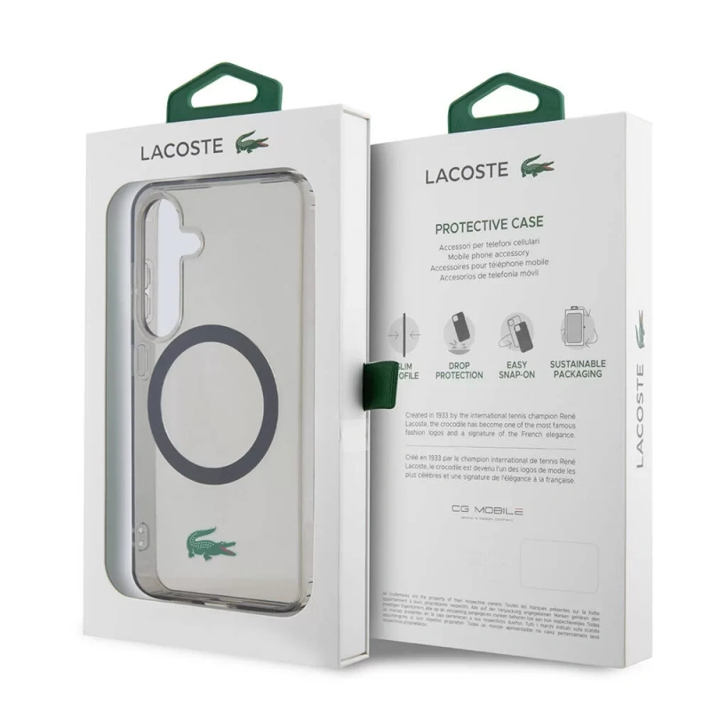 Galaxy S24 Kılıf Lacoste Orjinal Lisanslı M-safe Şarj Özellikli Transparan Timsah Logo Baskılı Kapak