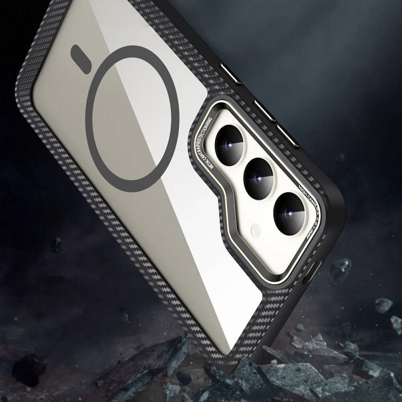 Galaxy S24 Kılıf M-safe Şarj Özellikli Sert PC Karbon Fiber Kenar Tasarımlı Zore Libero Kapak