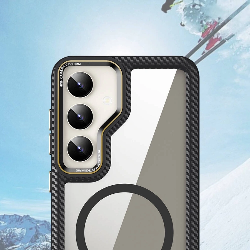 Galaxy S24 Kılıf M-safe Şarj Özellikli Sert PC Karbon Fiber Kenar Tasarımlı Zore Libero Kapak