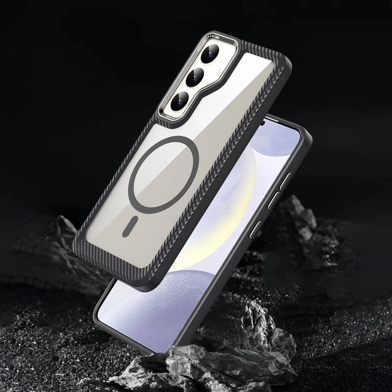 Galaxy S24 Kılıf M-safe Şarj Özellikli Sert PC Karbon Fiber Kenar Tasarımlı Zore Libero Kapak