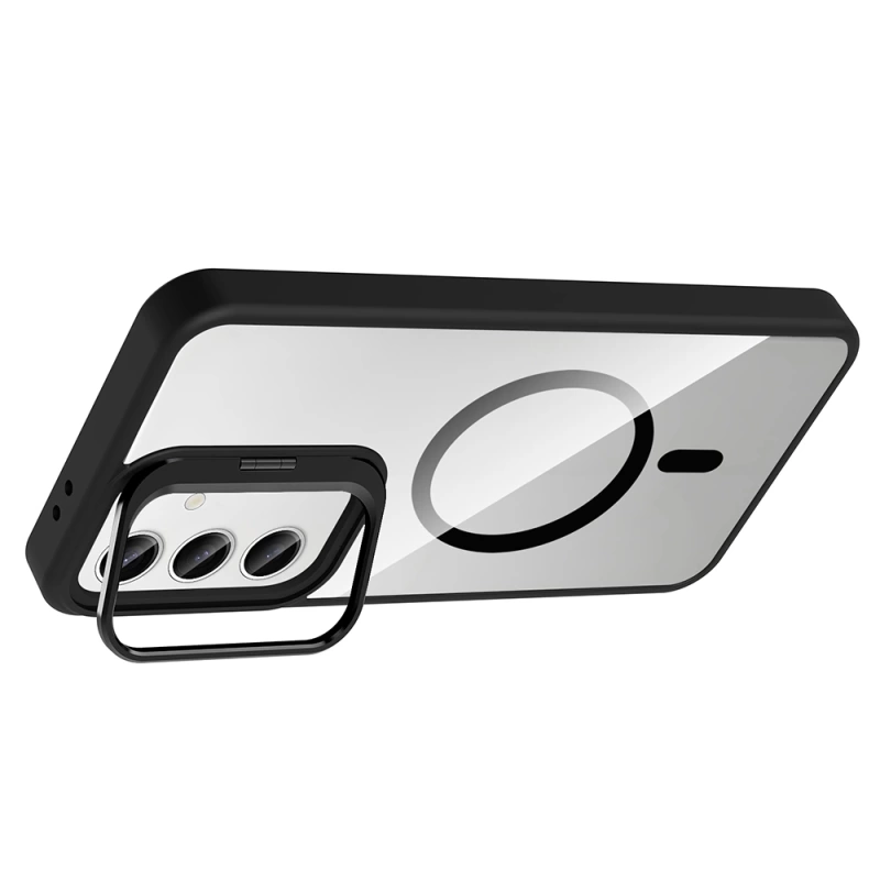 Galaxy S24 Kılıf Standlı ve Kamera Lens Hediyeli M-Safe Şarj Özellikli Zore Etro Kapak