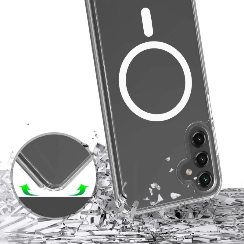Galaxy S24 Plus Kılıf M-safe Şarj Özellikli Şeffaf Sert PC Zore Embos Kapak