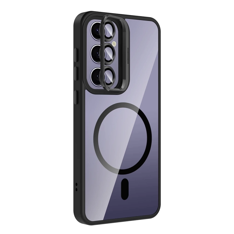 Galaxy S24 Plus Kılıf Standlı ve Kamera Lens Hediyeli M-Safe Şarj Özellikli Zore Etro Kapak