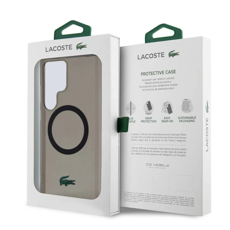 Galaxy S24 Ultra Kılıf Lacoste Orjinal Lisanslı M-safe Şarj Özellikli Transparan Timsah Logo Baskılı Kapak