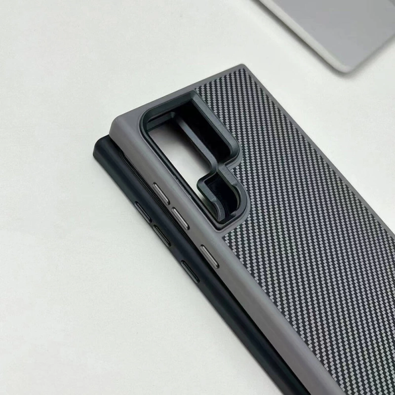 Galaxy S24 Ultra Kılıf M-safe Şarj Özellikli Karbon Fiber Görünümlü Zore Troy Kapak