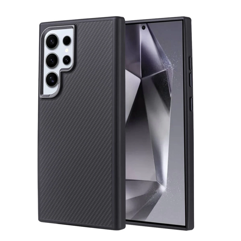 Galaxy S24 Ultra Kılıf M-safe Şarj Özellikli Karbon Fiber Görünümlü Zore Troy Kapak