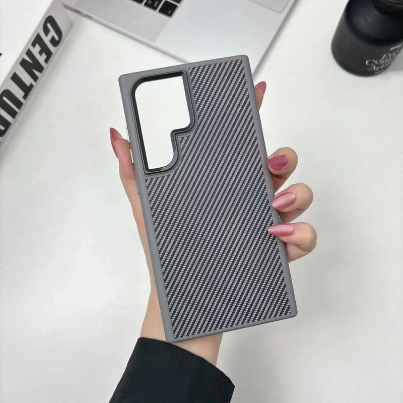 Galaxy S24 Ultra Kılıf M-safe Şarj Özellikli Karbon Fiber Görünümlü Zore Troy Kapak