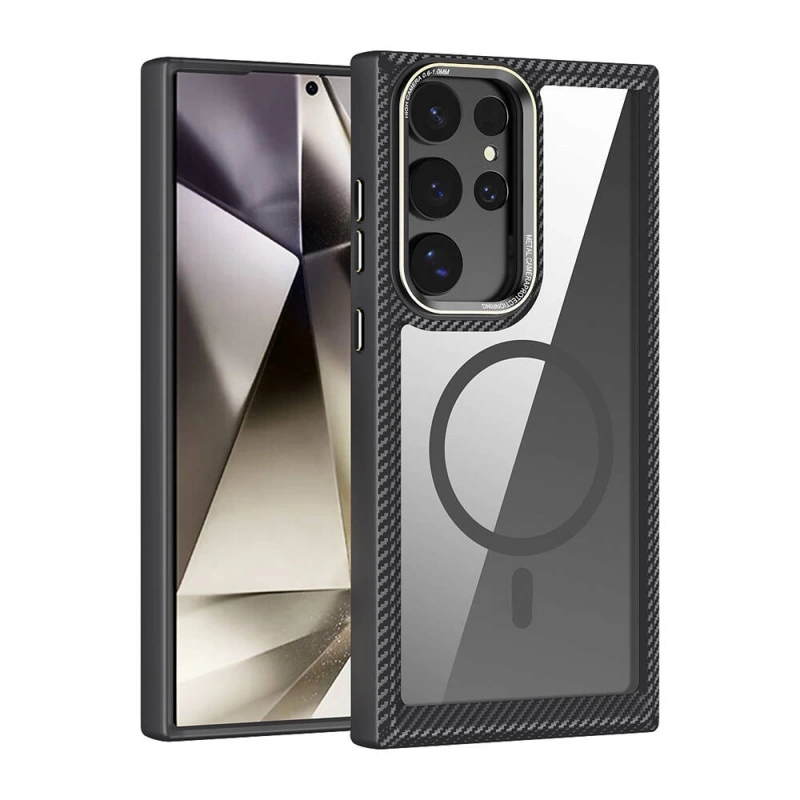 Galaxy S24 Ultra Kılıf M-safe Şarj Özellikli Sert PC Karbon Fiber Kenar Tasarımlı Zore Libero Kapak