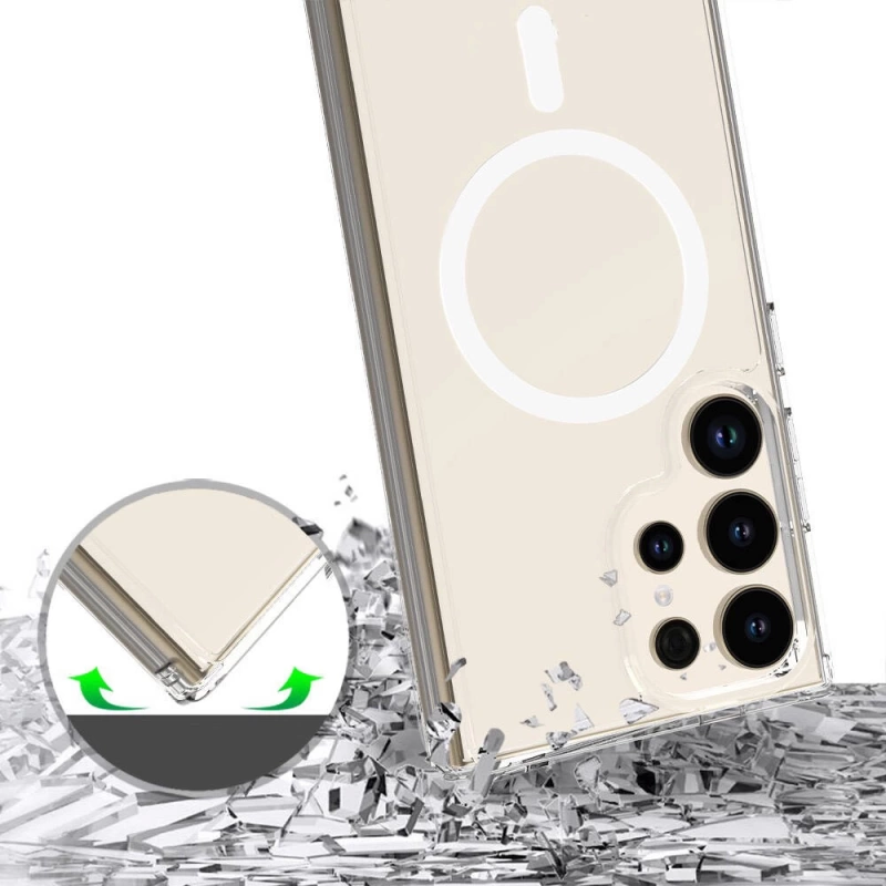 Galaxy S24 Ultra Kılıf M-safe Şarj Özellikli Şeffaf Sert PC Zore Embos Kapak