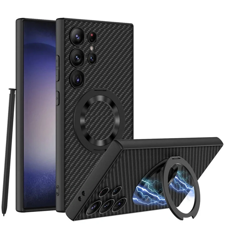 Galaxy S24 Ultra Wireless Şarj Özellikli Zore Kıpta Standlı M-safe Silikon Kapak
