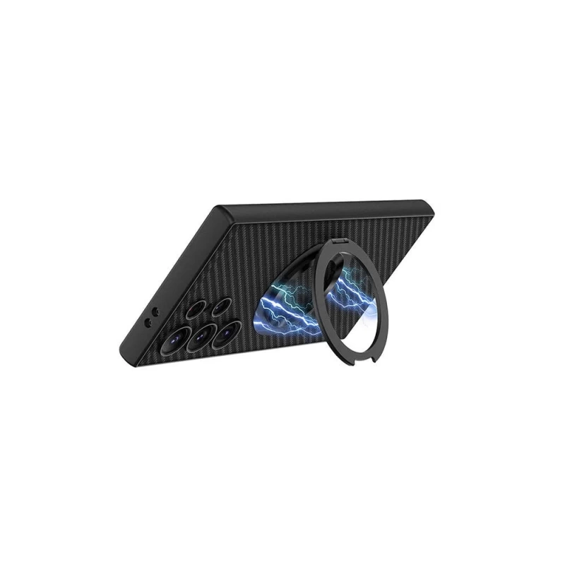 Galaxy S24 Ultra Wireless Şarj Özellikli Zore Kıpta Standlı M-safe Silikon Kapak