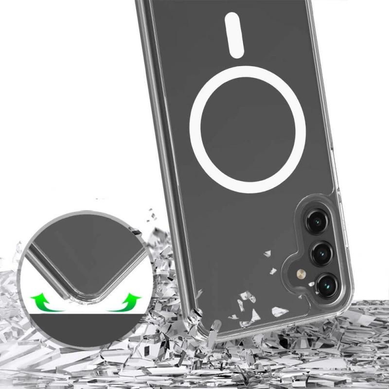 Galaxy S25 FE Kılıf M-safe Şarj Özellikli Şeffaf Sert PC Zore Embos Kapak