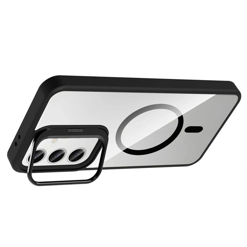 Galaxy S25 FE Kılıf Standlı ve Kamera Lens Hediyeli M-Safe Şarj Özellikli Zore Etro Kapak