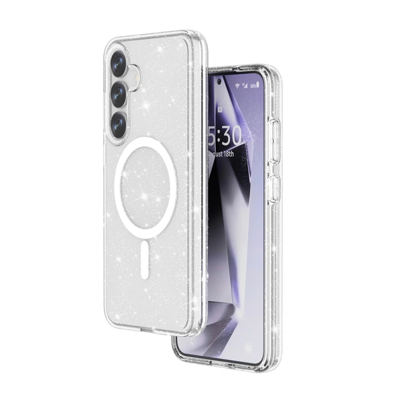 Galaxy S25 Kılıf M-safe Şarj Özellikli Parlayan Simli Saydam Renkli Zore Allstar Kapak