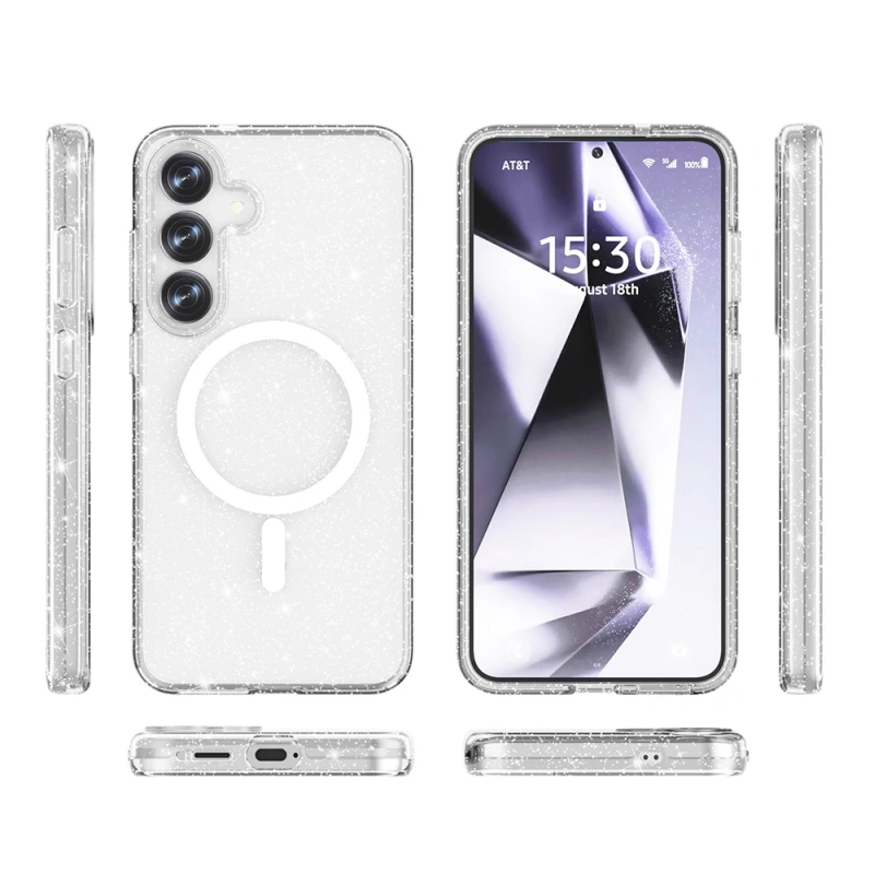Galaxy S25 Kılıf M-safe Şarj Özellikli Parlayan Simli Saydam Renkli Zore Allstar Kapak