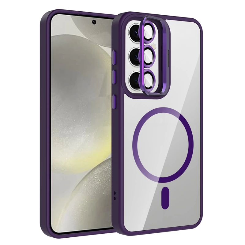 Galaxy S25 Kılıf Standlı ve Kamera Lens Hediyeli M-Safe Şarj Özellikli Zore Etro Kapak