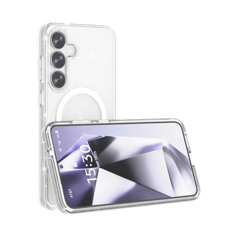 Galaxy S25 Plus Kılıf M-safe Şarj Özellikli Parlayan Simli Saydam Renkli Zore Allstar Kapak