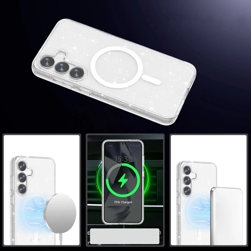 Galaxy S25 Plus Kılıf M-safe Şarj Özellikli Parlayan Simli Saydam Renkli Zore Allstar Kapak