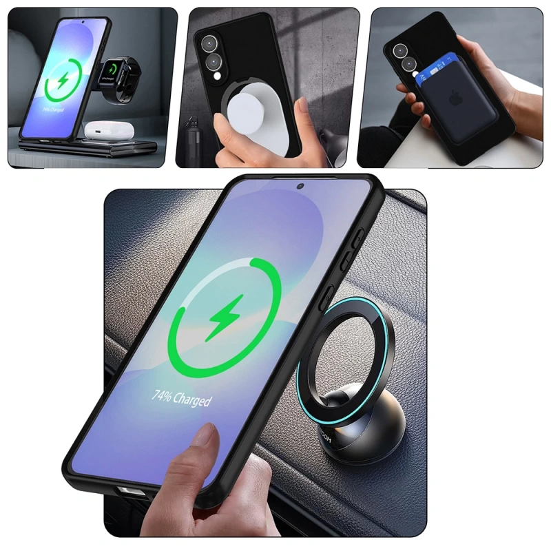 Galaxy S25 Ultra Kılıf M-safe Şarj Özellikli Standlı Zore Samara Kapak