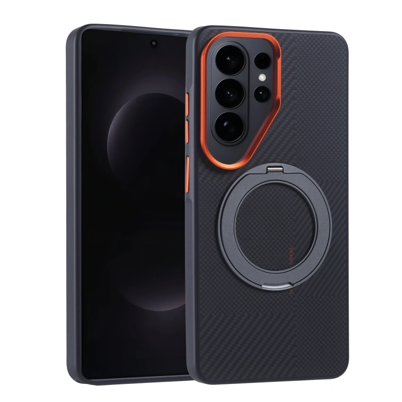 Galaxy S26 Ultra Kılıf M-safe Şarj Özellikli Karbon Fiber Görünümlü Zore Standlı Troy Kapak