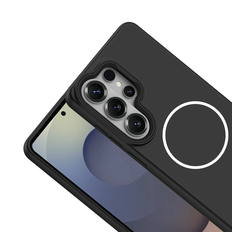 Galaxy S26 Ultra Kılıf M-Safe Şarj Özellikli Metal Kamera Çerçeveli Zore Sanremo Silikon Kapak