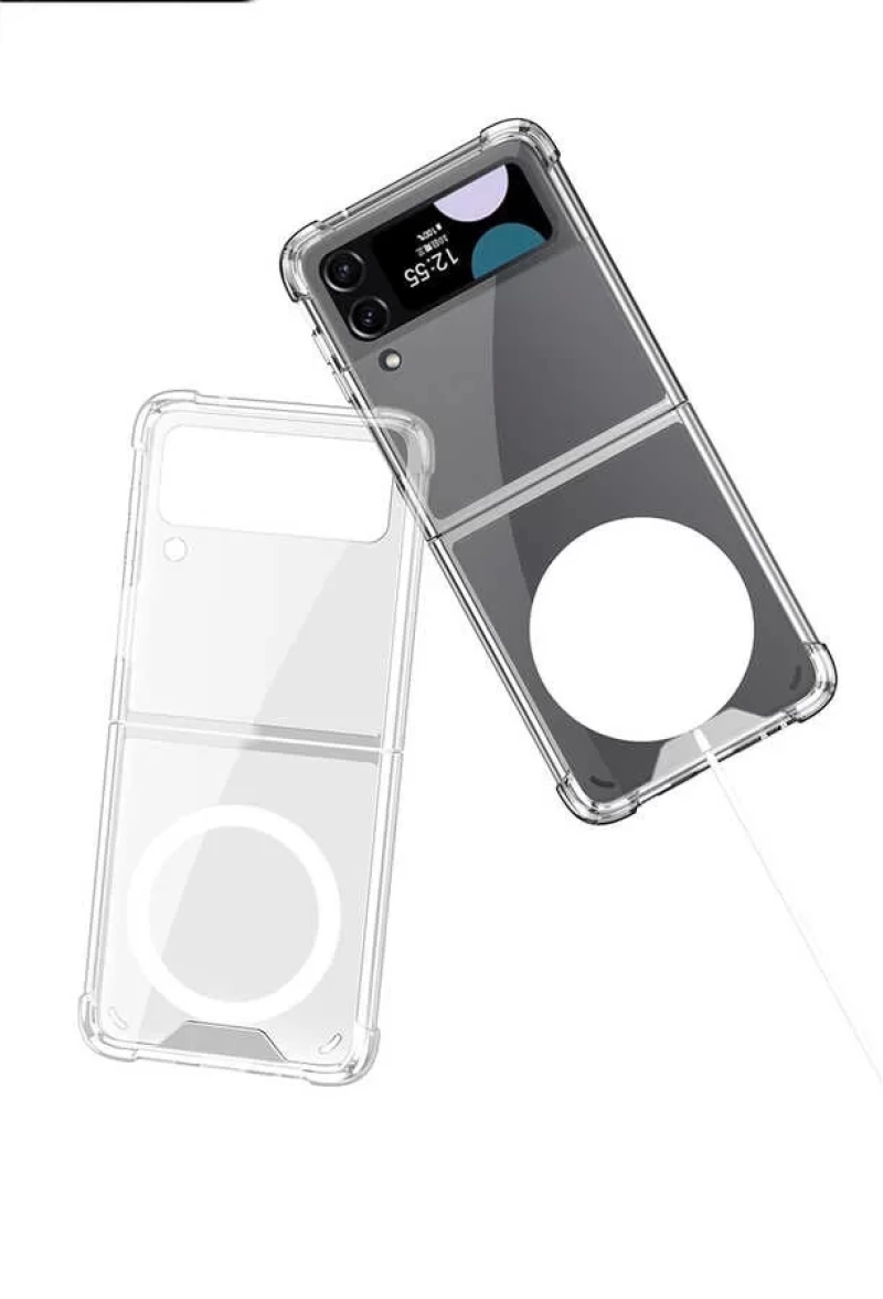 Galaxy Z Flip 4 Kılıf Wireless Şarj Özellikli Airbagli Zore Kıpta Anti Shock M-safe Kapak