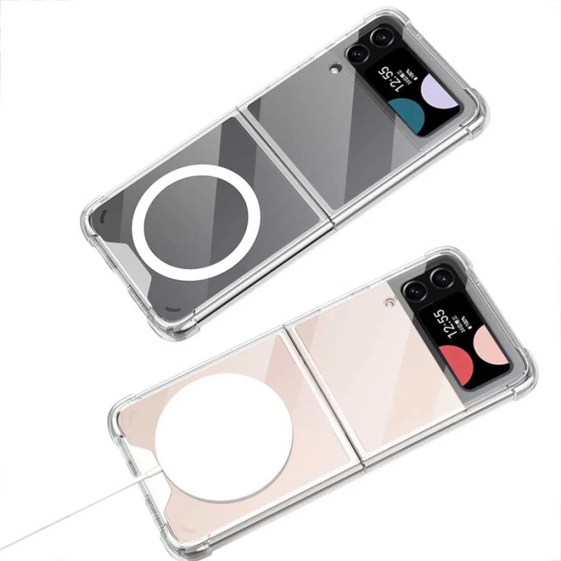 Galaxy Z Flip 4 Kılıf Wireless Şarj Özellikli Airbagli Zore Kıpta Anti Shock M-safe Kapak