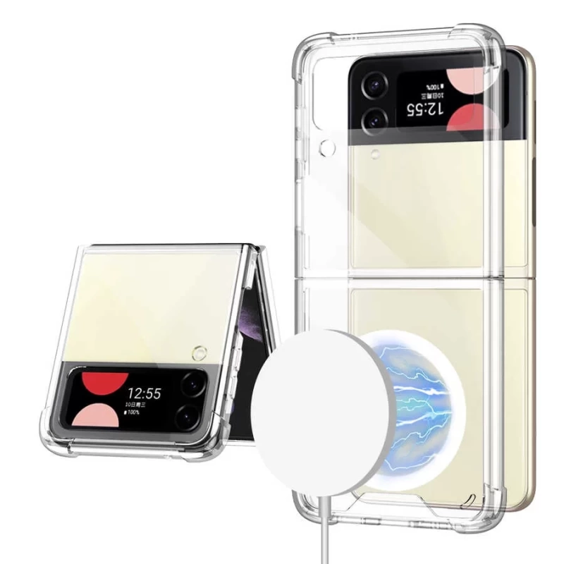 Galaxy Z Flip 4 Kılıf Wireless Şarj Özellikli Airbagli Zore Kıpta Anti Shock M-safe Kapak