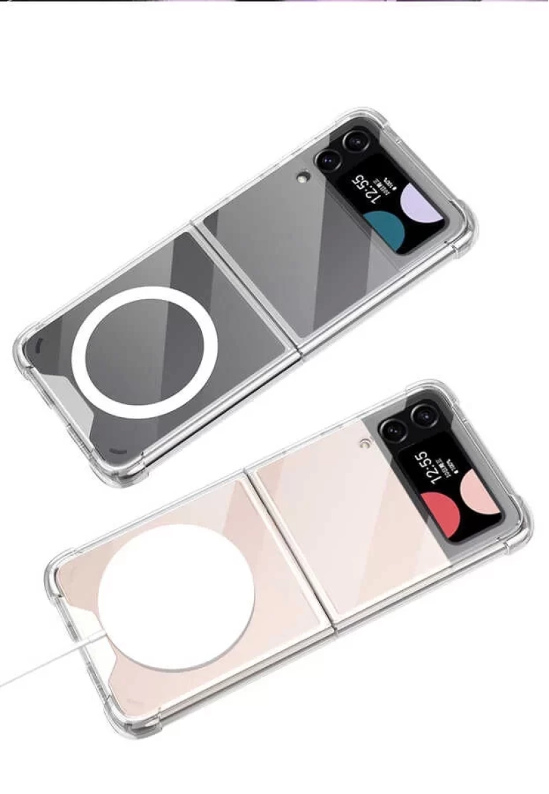 Galaxy Z Flip 4 Kılıf Wireless Şarj Özellikli Airbagli Zore Kıpta Anti Shock M-safe Kapak