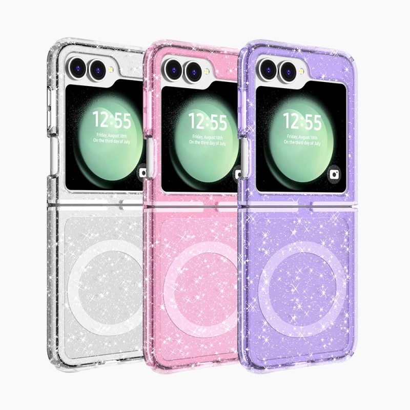 Galaxy Z Flip 6 Kılıf M-safe Şarj Özellikli Parlayan Simli Saydam Renkli Zore Allstar Kapak