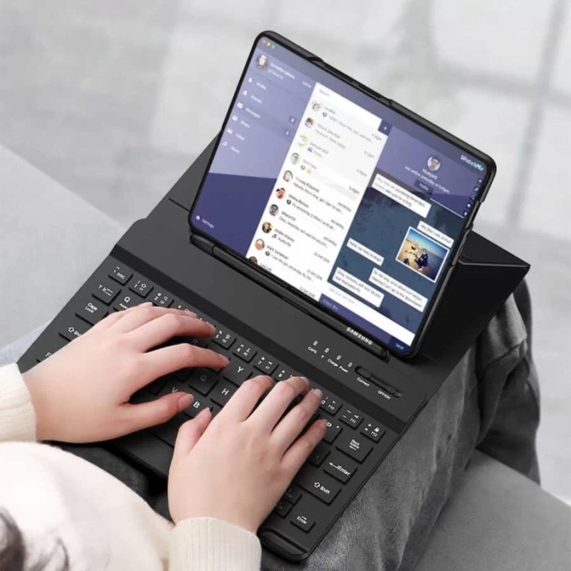 Galaxy Z Fold 4 Kılıf Standlı Bluetooth Klavyeli Zore Kıpta Keyboard Set Kılıf