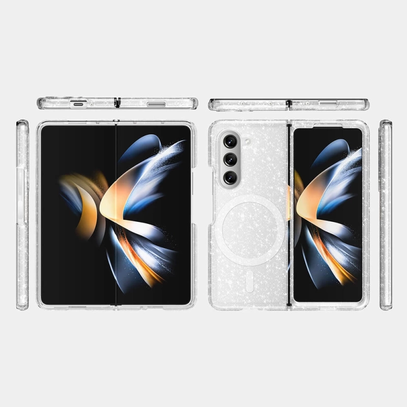 Galaxy Z Fold 6 Kılıf M-safe Şarj Özellikli Parlayan Simli Saydam Renkli Zore Allstar Kapak