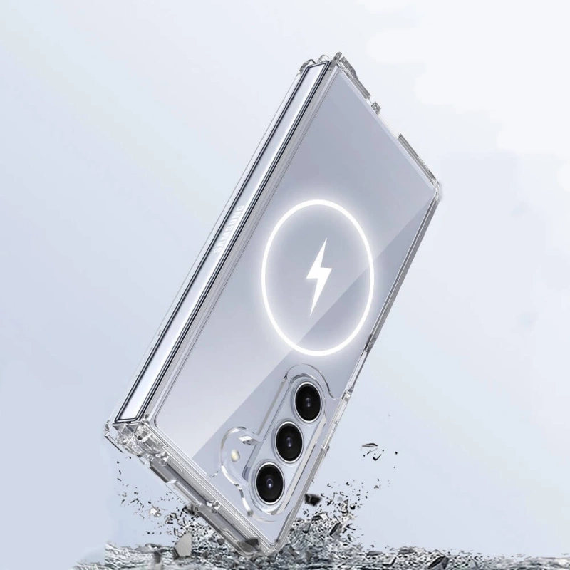 Galaxy Z Fold 6 Kılıf M-safe Şarj Özellikli Şeffaf Sert PC Zore Embos Kapak