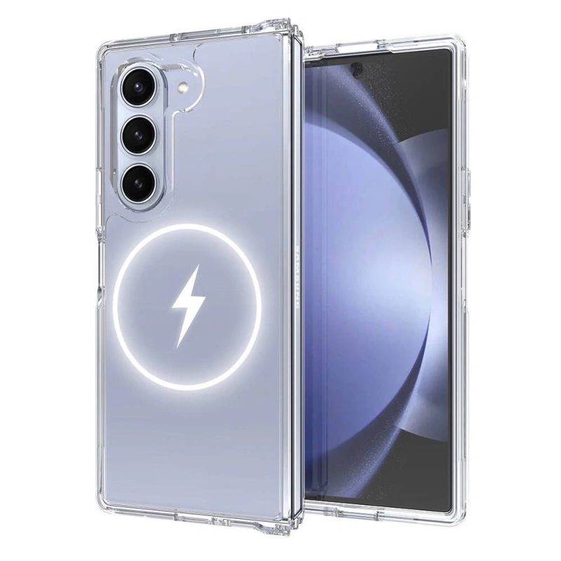 Galaxy Z Fold 6 Kılıf M-safe Şarj Özellikli Şeffaf Sert PC Zore Embos Kapak