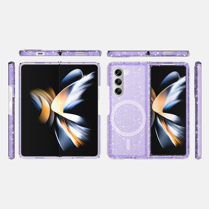 Galaxy Z Fold 6 Kılıf Magsafe Şarj Özellikli Parlayan Simli Saydam Renkli Zore Allstar Kapak