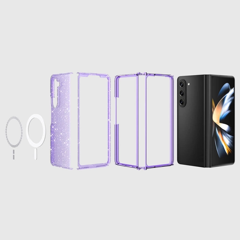 Galaxy Z Fold 6 Kılıf M-safe Şarj Özellikli Parlayan Simli Saydam Renkli Zore Allstar Kapak