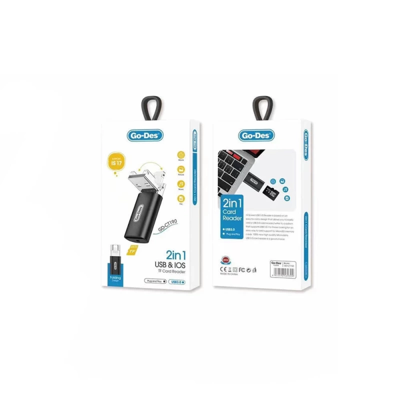 Go Des GD-CT190 TF to USB-A/Lightning 2in1 OTG Hafıza Kart Okuyucu